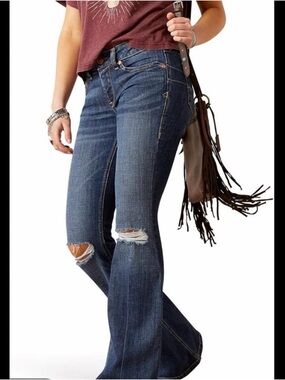 Women’s Dark Blue Distressed Flare Jeans